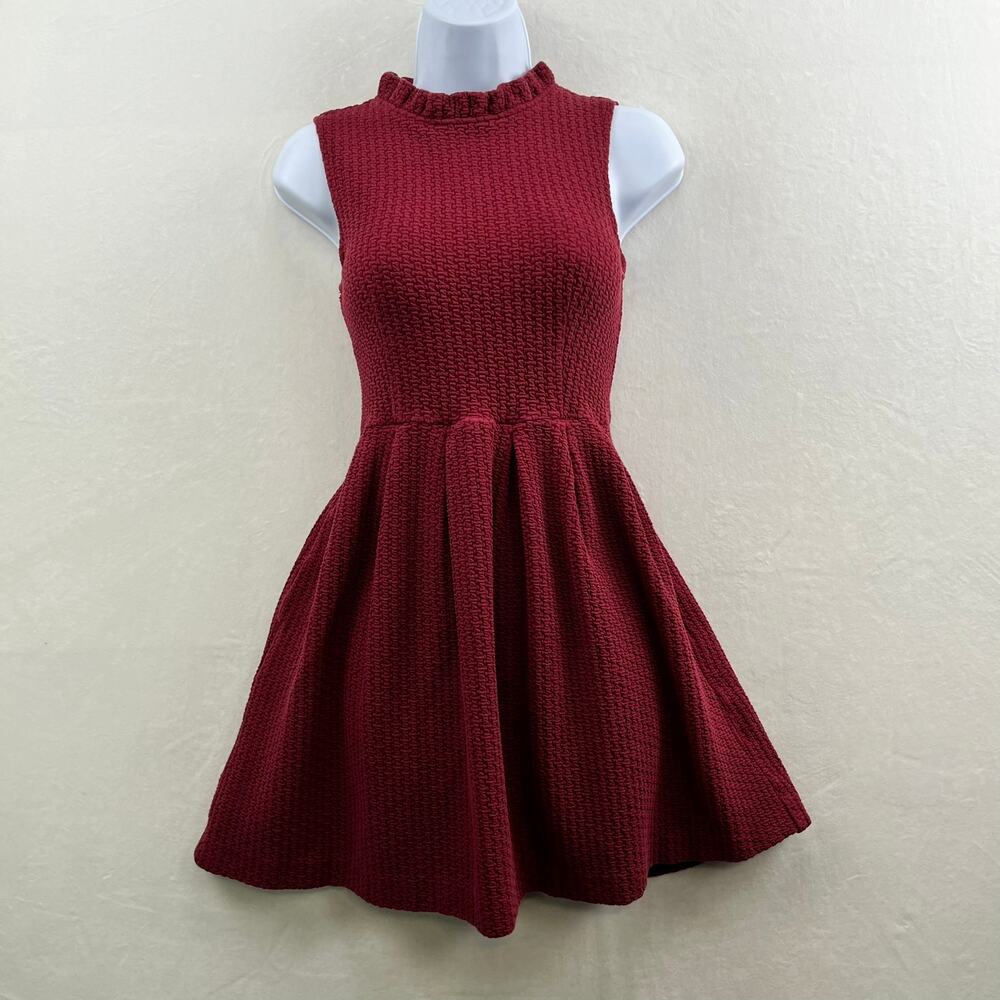 Anthropologie Ganni Burgundy Pinnacle Pleated Sleeveless Fit & Flare Dress  XS